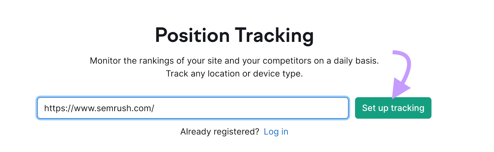 "https://sr02.groupbuyseo.us/" domain entered into the Position Tracking tool search bar